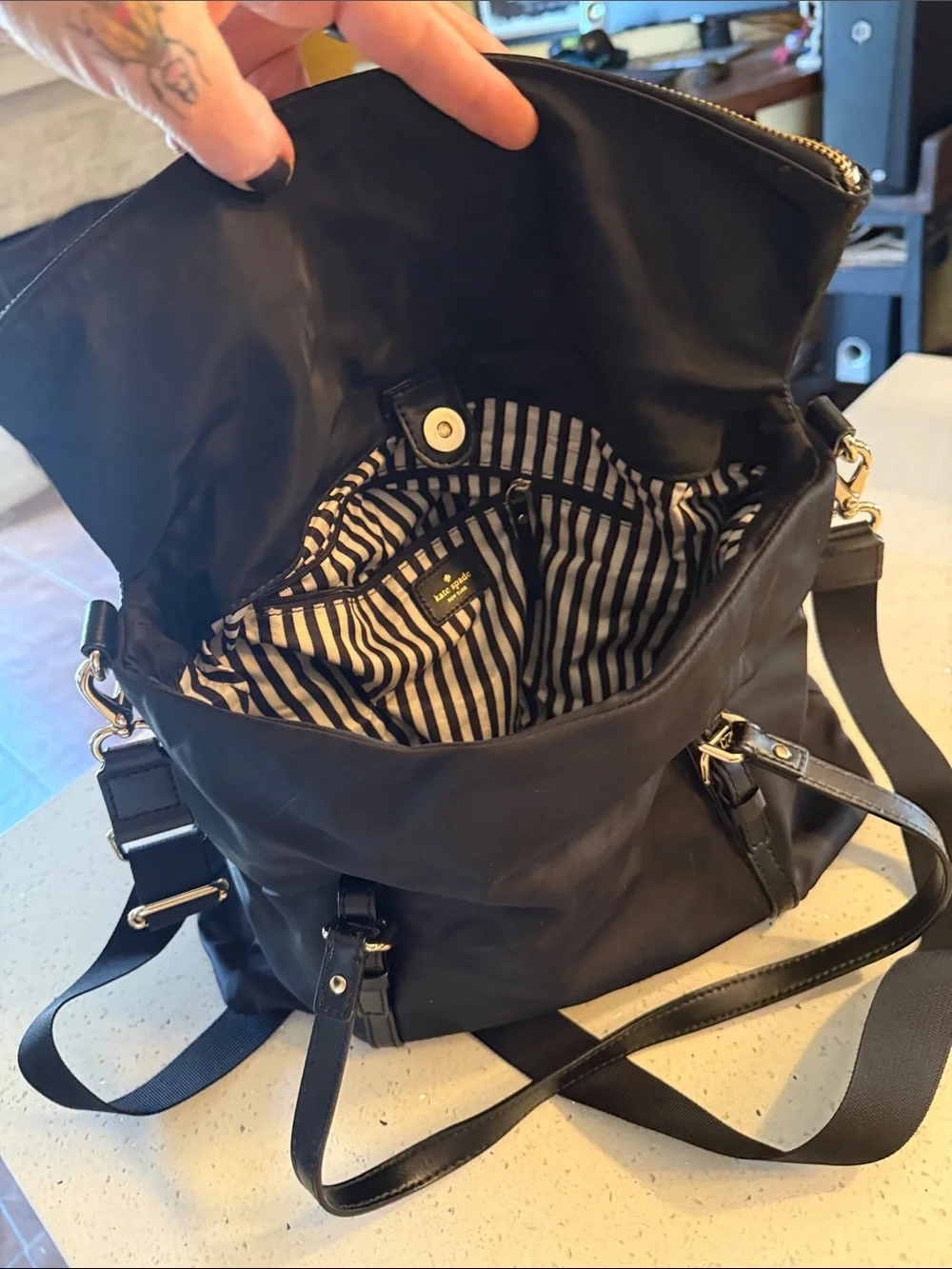 kate spade Black Nylon Messenger Crossbody with Gold Hardware